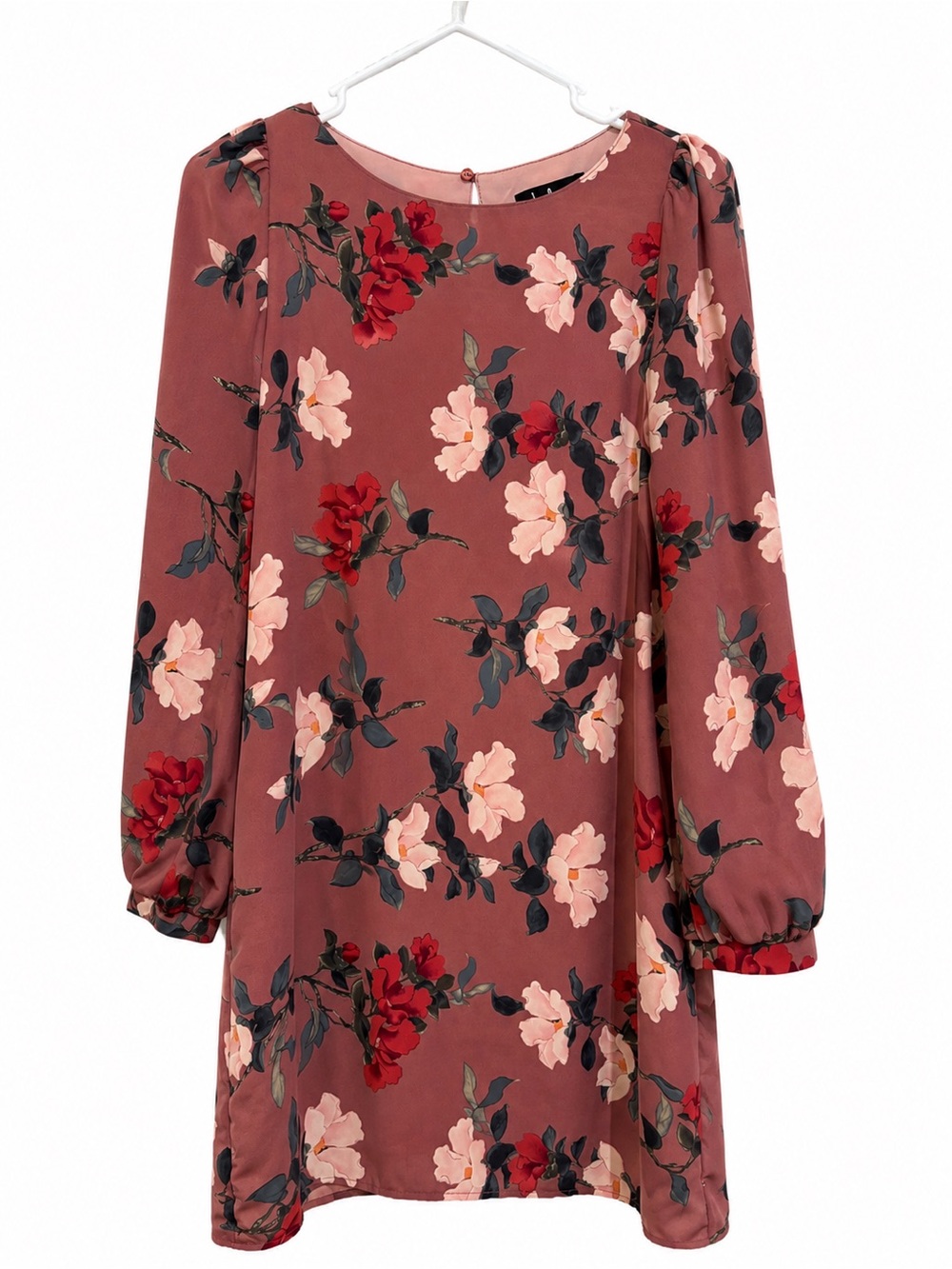 Lulus Rosalinda Mauve Floral Print Long Sleeve Shift Dress — Size Small